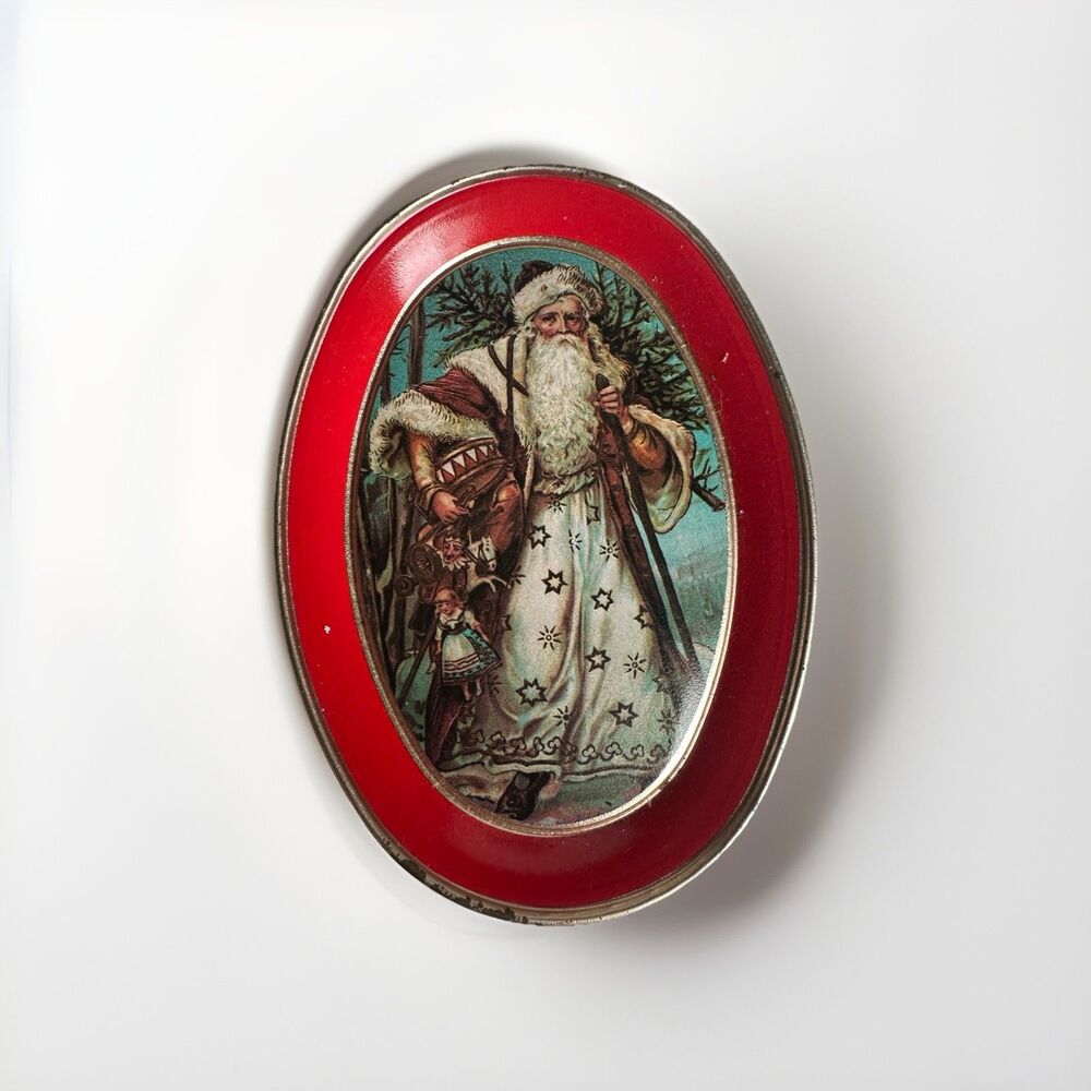 Antique Victorian Santa Claus Christmas Serving Tin Plate Tray Platter Holiday